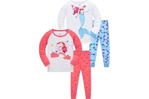 LOLPIP Mädchen Pyjamas 100% Baumwolle Schlafanzug für Kinder Schlafkleidung Langarm 4 Stück Set 1-12 Jahre