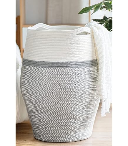 VIPOSCO Grote wasmand, lange opbergmand van geweven touw voor deken, speelgoed, vuile kleding in woonkamer, badkamer, slaapkamer, 72 liter, bruin en zwart