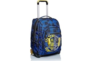 Seven TROLLEY, 2 in 1, Schulranzen mit Rollen, Rucksack mit Trolleyfunktion für Kinder, ab 1. Klasse, für Schule, Reisen, Mädchen&Jungen, blau, CHECK