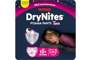 Huggies DryNites flickblöjor 13+ (48–60 kg), kliniskt testad med 5 lager maximalt totalt nattskydd 11 engångsblöjor på natten