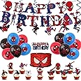 44Pcs Red Spider-man Birthday Decorations for Boys Home Red Blue Spider Party Balloons,Happy Birthday Banner Bunting,Cake Toppers,Hanging Swirls for Kids Baby Shower Cartoon Theme Party Supplies