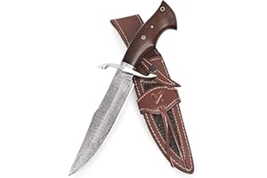 BIGCAT ROAR Ręcznie Wykonany Nóż Łowiecki Damascus - Stały Nóż do Bushcraftu z Ostrą Osłoną i Rączką z Drewna Orzechowego - 13,2″ Nóż do Skórowania EDC - Kowbojski