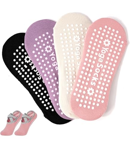 Chaussettes Yoga Antidérapantes 4 Paires - Semelle Grippy Pour Pilates, Gym