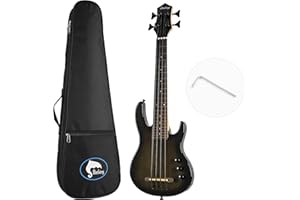 Batking Ukulele bass fretless 4 String Ukelele, Electric Uku bass with Gig bag (Black)