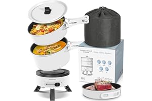 ENFRIFAM Elektrischer Hot Pot mit Faltbare Handhaben, Tragbar Multikocher mit Hotpot und Bratpfanne für Wohnmobil, Wohnheim, Büro, Outdoor, Camping, 1,8 L Suppentopf + 1,1 L & 0,75 L Bratpfanne