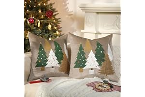 Lewondr Christmas Throw Pillow Cover 18x18, Set of 2 Super Soft Velvet Pillow Covers Christmas Tree Embroidery Decorative Throw Pillowcase for Living Room Bed Couch Sofa Car Home Decor, Gray-Gold