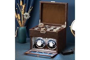 ZDMZR Remontoir Automatique pour Montres Technology 2 avec 8 Étuis De Rangement pour Montres Homme/Femme, Moteur Silencieux Japonais, Lumière LED, Boîte à Montres Rotative(Brown)