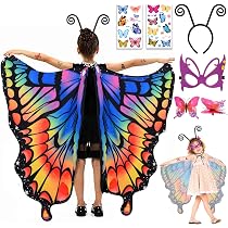 BETESSIN Aile Papillon Écharpe Fille + Masque Et Bandeau - Costume Déguisement Halloween Carnaval