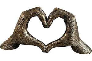 HAUTE COLLAGE Hands Love Gesture Sculpture Antique-Silver Gold Bronze Colour Life-Size 26cm/10'' Expression of Appreciation & LoveValentine's Day I appreciate you I love you Wedding Present (Antique-Gold)