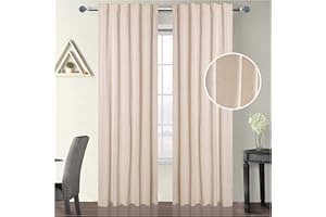 GFI LINEN CLUBS Linen Flax Reverse Tab Top Curtain Panel, 30% Linen/70% Cotton, 127 x 213 cm, Natural (Not Dyed), Pack of 2