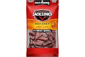 Jack Link's Carne seca de res, dulce y caliente, bolsa de cecina grande de media libra, bocadillos de carne sabrosos, bocadillos de proteínas listos para comer con 0.31 onzas de proteína por porción