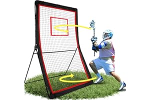 amazgolf Lacrosse Rebounder,4x7/5x7ft Green/Red Volleyball Rebounder Net with 5 Adjust Angles,1 Carry Bag,Baseball Bounce Back Fix by 6 Ground Stake, Pitch Back for Lacrosse,Volleyball Training