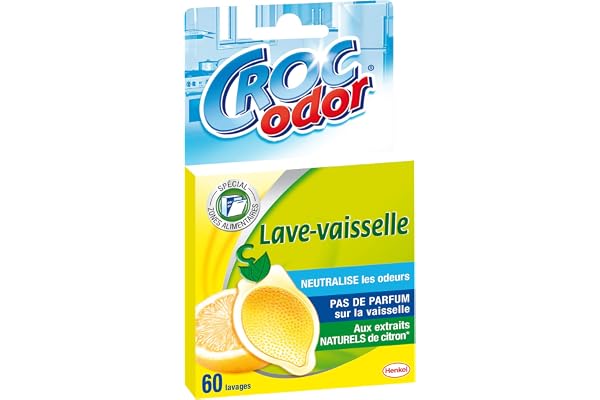 Croc'Odor Désodorisant pour Lave-Vaisselle, Citron Parfum, 60 Lavages