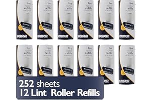 Korbond Pack de recambios para rodillo quitapelusas: 12 rollos de 21 hojas, recogen pelusas, polvo, pelos y pelo de mascota, para ropa, muebles y alfombras (36 m, 252 hojas en total)