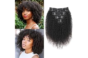 EINbeauty Kinky Curly Extension Clip Capelli Veri.8 pezzi 120g.Extension Capelli Veri Clip.Clip ins neri naturali per donne nere.10 pollici. 18 clip.