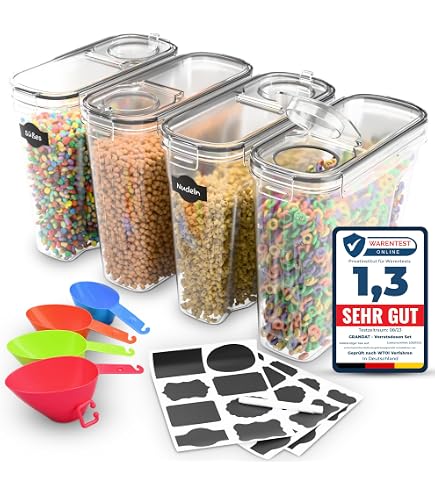 TNM Boîte De Rangement Cuisine Lot De 4x2,5L - Pots Hermétiques Plastique Sans BPA Avec Étiquettes