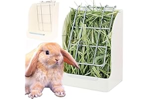 MINGZE Heno Alimentador para pequeños Animales, Conejillo, Animal pequeño, Conejo, Conejillo de Indias, Gacelaur, Hurón-Hecho de plástico y Metal de Calidad, no tóxico, Duradero (Blanco)
