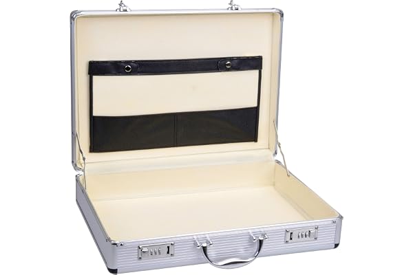 GRÄWE Portfölj aluminium inkl. dokumentfack, affärsväska kombinationslås – silver ca 11 liter, silver, Außenmaße: L 44,5 cm, B 34 cm, H 10,5 cm, Elegant