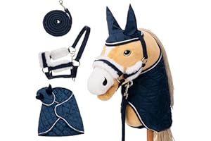 Hoofly Hobby Horse Kit d'accessoires – Licol avec tricot, couverture et bonnet anti-mouches en bleu pour Hobby Horses [certifié TÜV] – Idéal pour les jeux, l'entraînement et les petits tournois