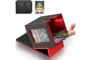 Jamiukro Boîte de rangement pour cartes MTG Commander, boîte de rangement pour cartes à collectionner, étui magnétique en cuir PU, peut contenir 100 TCG cartes à double couche, noir et rouge