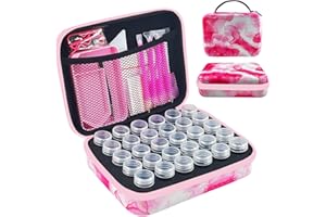 SuSentak Aufbewahrungsbehälter für Diamantkunst, mit Punktbohrwerkzeugen, 30 Fächer, Perlen-Organizer-Etui für 5D-DIY-Kunst-Kits, tragbare Bastelbox für Diamant-Malerei-Zubehör (Rosa)