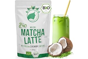 ‎NANANATURA NanaNatura's Bio Matcha Latte Mix mit 22% japanischem Matcha-Grüntee Pulver und Kokosblütenzucker | für einfach leckeren Tee Genuß | auch für Eis & Gebäck