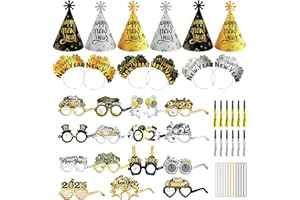 DPKOW Addobbi Capodanno 2025 Nero Oro Argento Cappellini Capodanno 2025 Gadget Capodanno 2025 Occhiali Capodanno 2025 Collane Capodanno 2025 Cerchietti Capodanno Fornitura per Feste Capodanno