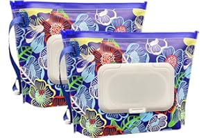 ULVBABI Pochette portable pour lingettes humides de petite taille (17,8 x 13,7 cm), distributeur de lingettes pour bébé, réutilisable et rechargeable, étui de transport pratique (fleur)
