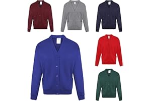 Voice7 Unisex Boys Girls Adults V Neck Fleece Cardigan Full Sleeve with Buttons - Kids 2 Years School Uniform to Adult XL - Plain Casual Sweater Button up Cardigans