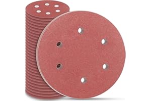 STEBRUAM Dischi Abrasivi 225 mm, Carta Abrasiva 30 Pezzi Kit di Carta Abrasivi a 6 fori Rotondi di Carta Vetrata, Grana P120 per Smerigliatrici per Cartongesso e Giraffe Abrasive