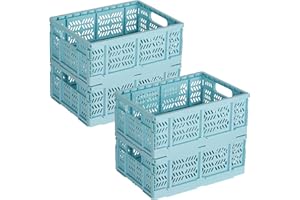 Senhoglb Klappboxen Faltbare (3,2 cm) 19l BelüFtete Faltkiste Aus Robustem Kunststoff - 40x30x16cm Klappkiste Groß Milchkist mit Verriegelung für Zuhause, Küche, Spielzeug & Kofferraum, Haze-Blau