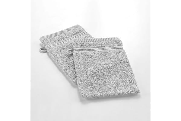 Douceur d'Intérieur, 2 Gants de Toilette (15 x 21 cm) Tendresse Gris Perle, Eponge Unie 100% Coton