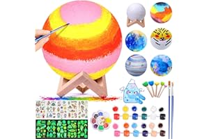 Alckijy Luce notturna 3D con adesivi luminosi e supporto in legno kit di pittura lampada da luna,forniture d'arte, set creativo per bambini, giocattolo da colorare, regalo per ragazze e ragazzi