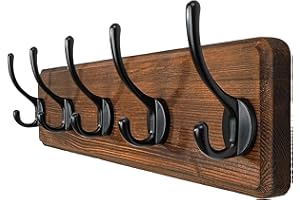 WEBI Appendiabiti da Parete,Attaccapanni da Muro con 5 Ganci,Appendiabiti da Muro Legno,Appendino da Muro,Attaccapanni da Parete per Ingresso Cappotto,Vestiti,Marrone Rustico