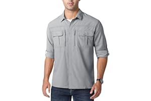 MAGCOMSEN Herren Outdoorhemd UV Schutz Safari Hemd Langarm Schnelltrocknend Funktionsshirt für Wandern Angeln UPF 50+ Arbeitshemd
