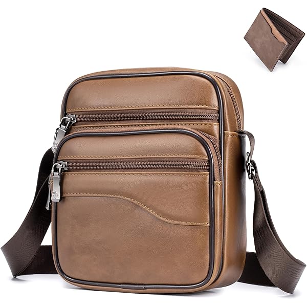 BAIGIO Schoudertas voor heren, leren schoudertas, vintage crossbody bag, messenger herentas om te hangen, leren tas met verstelbare riem, voor zaken, werk, reizen, koffie, Medium, Retro