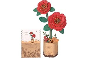 Robotime Flor Puzzles 3D Madera, Maquetas para Construir Adultos, Maqueta Madera, Regalos para Mujeres en el Día de San Valentín & Cumpleaños (Camelia roja)