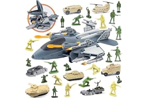BODERAM Military Transport Cargo Airplanes Car Toy Set with Military Tanks Helicopter Car Vehicles,Army Men Soldiers Figures Toys for Combat Toy Imaginative Play Set for 3 4 5 6 7 8 Years Old Boys Girls