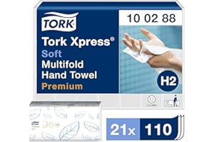 Tork Xpress weiche Multifold Papierhandtücher 100288 - H2 Premium Falthandtücher für Handtuchspender - weich und saugfähig, 2-lagig, weiß - 21 x 110 Tücher