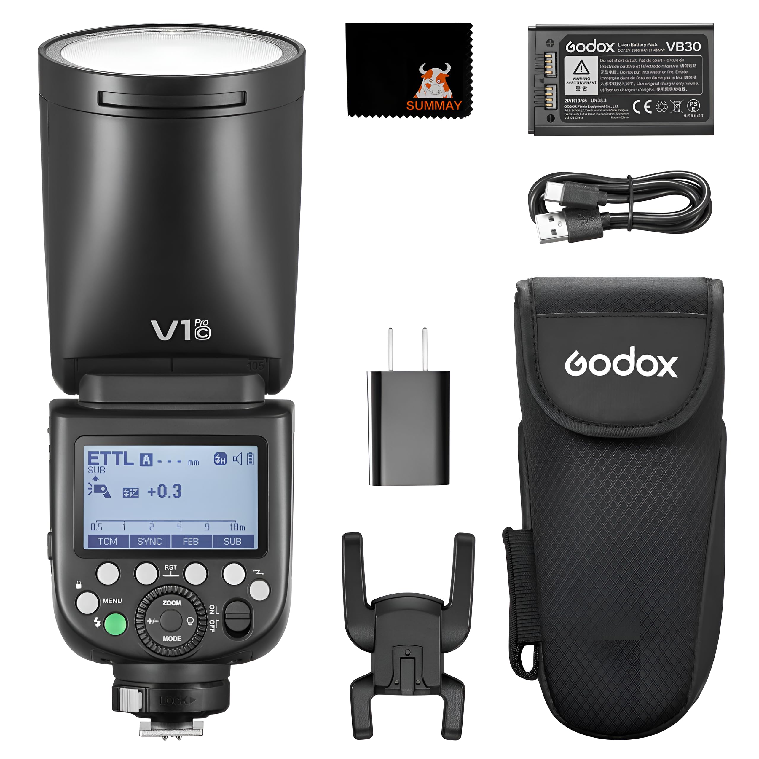 Godox V1 V1Pro C Round Head Flash Canon Camera TTL Speedlight, 1/8000 HSS 500 Full Power Flashes, 1.3s Recycle Time, 2.4G Wireless for Canon EOS Cameras (Godox V1Pro-C Without SU-1)