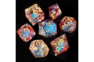 Elifel Liquid Core DND - Set di 7 dadi poliedrici in resina con bordi affilati, per giochi di ruolo D20 D12 D10 D8 D6 D4 a tema Dungeons and Dragons, dadi per giochi di ruolo a tema D&D