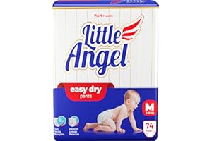Little Angel Baby Easy Dry Diaper Pants With 12 Hrs Absorption Medium (M) Size 74 Count, 7-12 Kgs - M (74 Pieces)