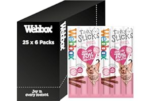 Webbox Tasty Sticks Cat Treats, Salmon and Trout - Kitten Friendly, Wheat and Grain Free, No Artificial Colours (25 x 6 Packs)