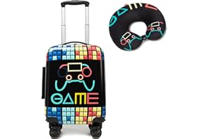 HTgroce 2 Piezas Maleta Infantil, Maleta de Viaje Infantil con Almohada para Cuello, Etiqueta de Equipaje, Maleta niño con Ruedas Universales