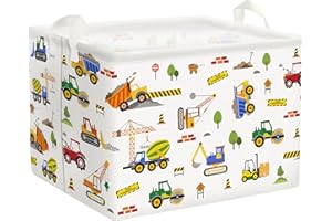 Clastyle Paniers Rangement Véhicule d'ingénierie Bulldozer Excavator Beige Rectangulaire Boîtes de Rangement Cubique pour la Chambre des Enfants, 40x30x30 cm