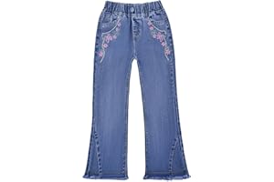 Peacolate 5-14 Years Little Big Girl Jeans Embroidered Denim Trousers Girls Wide Leg Jeans Spring Autumn Summer