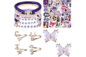 Kitimi Olivia Merch Set for Fans, Guts Sour Music Album Inspired Bracelet Purple Rodrigo Bracelet, Purple Butterfly Earrings Stickers for Concert Fan Music Lover Gifts