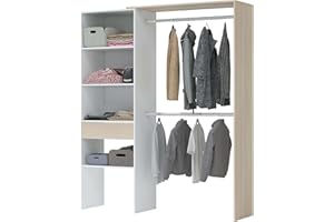 Habitdesign Armario Vestidor, Armario 2 Barras 4 Estantes 1 Cajón, 187x158x40 (AltoxAnchoxFondo - en cm), Vestidor Reversible Color Blanco Artik y Roble