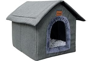 Whiwhi Domek dla Kota, Jaskinia do Wewnątrz z Pluszową Poduszką, Składana Buda, Miękkie Gniazdo 35 x 30 x 35 cm