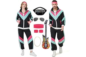 KUKIKUKI 80S Trainingsanzug Kostüm für Männer Frauen Retro 90er Jahre Kostüm Outfit Disco Trainingsanzüge Hip Hop Sportanzug Set